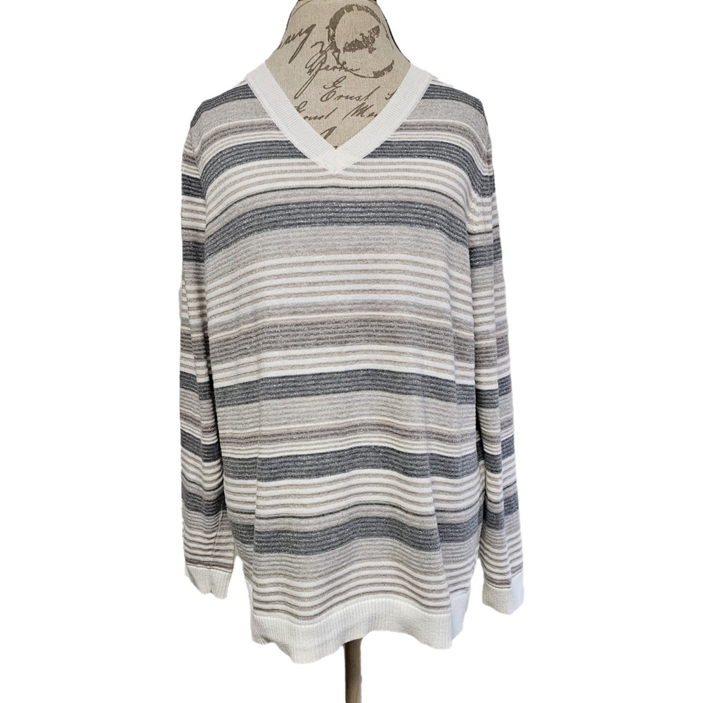 Croft & Barrow Gray Beige Sparkle‎ Glitter Stripe Sweater Size 1X
